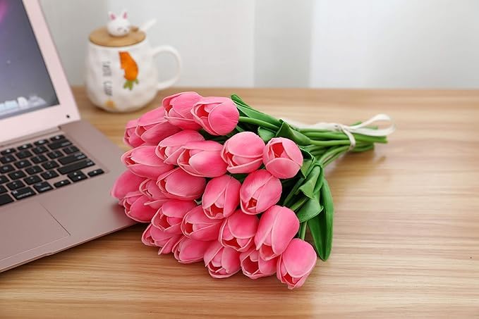 Image of CosaCentrum Beautiful Decorative Artificial Tulip Flower Bunches for Home decor (Pink, Pack of 9)