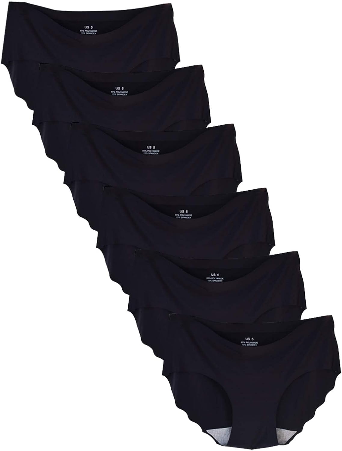 Buankoxy 6 Pack Women's Invisible Seamless Mid-Rise Panties No Show Laser Cut Hipster Briefs Underwear