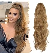 BARSDAR Drawstring Ponytail - 26 Inch Long Wavy Brown Ponytail Extension for Women - Synthetic Dr...