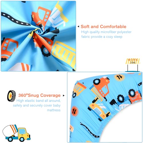 Image of JISEN Baby Crib Sheets Soft Breathable Fitted Crib Sheets for Standard Crib and Toddler Mattress Baby Bed Sheets for Crib for Boys Girls Neutral 52x28 Inch Blue Trucks