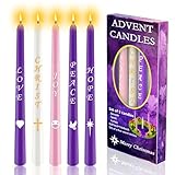 Kenburg Advent Candles Set of 5, Christmas Taper Candle with Letters & Pattern, 10 Inch Dripless Seasonal Candle, Advent Wreath Nativity Candle for Holidays, Church, Devotional, Celebration, Party