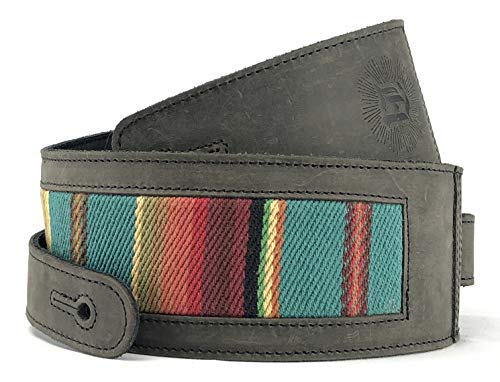 Anthology Gear Southwest Inspired Full Grain Leather Guitar Strap - For Electric, Acoustic, and Bass Guitars - El Camino (Aged Steel with Turquoise Fabric, 3