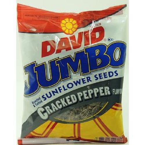 DAVID SUNFLOWER SEEDS JUMBO CRACKED PEPPER - Bag 5.25-oz Each (12 in a Pack)