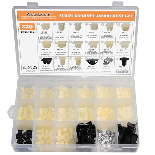 Woodzdon 330pcs Grille & Headlight Bezel Nylon Nut #6, #8, #10 Screw Grommet Assortment for GM for Chrysler for Toyota for Honda for Mazda for Nissan for Mitsubishi Headlamp Fender Bumper License Nut