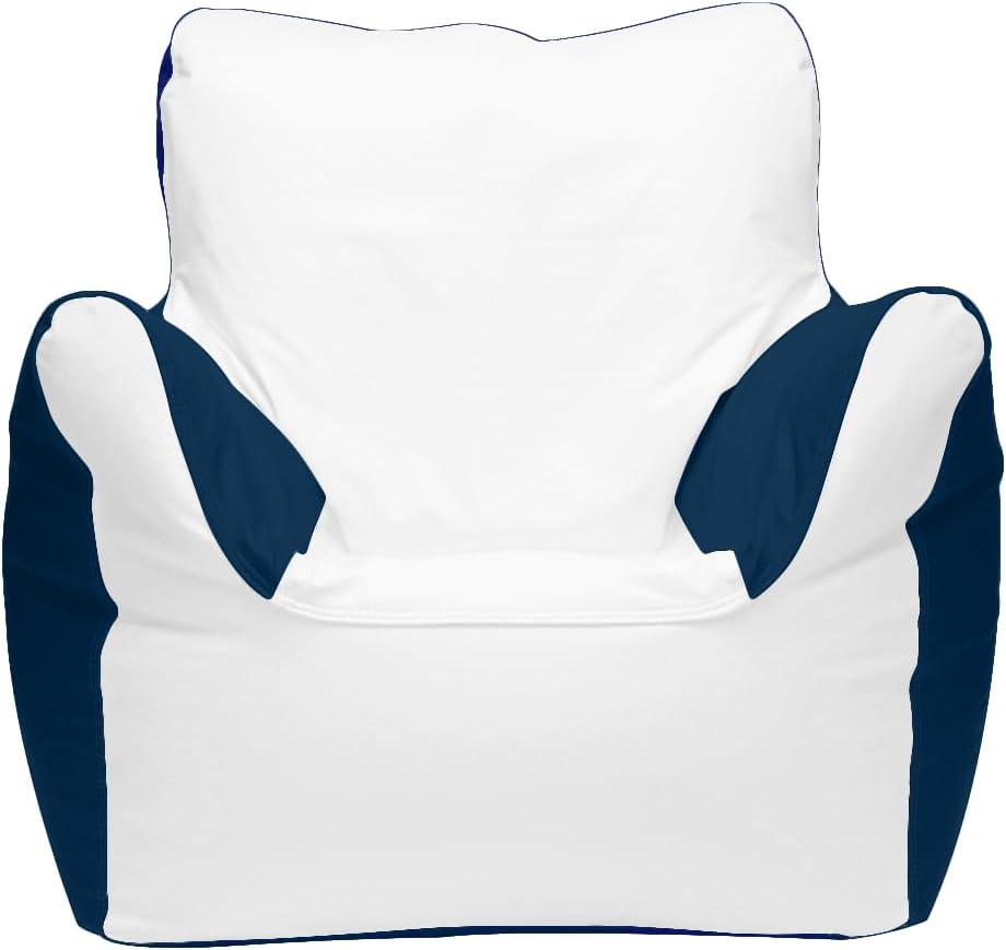 Ocean-Tamer Armchair Boat Bean Bag Chair, Waterproof Beanbag with Armrests for Fishing Deck Marine Grade Vinyl (Medium, White/Navy)