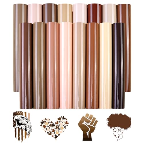 Tintnut Heat Transfer Vinyl - 16 Sheets 12 X 10inches Nude Color HTV Vinyl Bundle Brown Iron On Vinyl for T-Shirts DIY