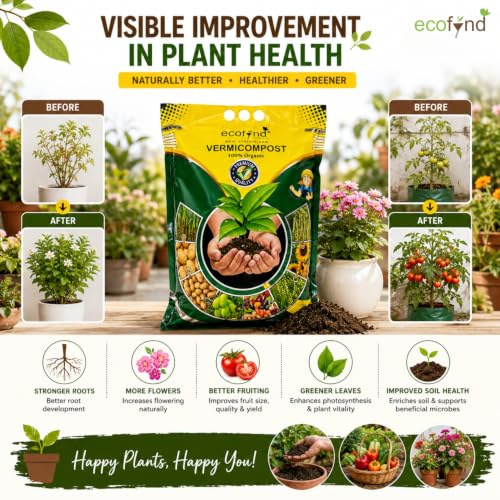 Image of ecofynd 100% Organic 5KG Vermicompost Fertilizer for Plants & Gardening, Nutrient Rich Natural Compost for Indoor & Outdoor Plants, Improves Soil Fertility, Root Growth & Plant Health (EC19152-105)