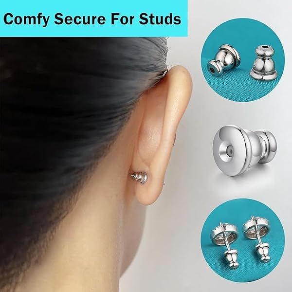 Earring Backs, Hypoallergenic, 6pairs Earring Backs Replacements for Studs/Droopy Ears, Rubber Earring Backs for Heavy Earring(White) by Catinee - Used condition - US$22.34