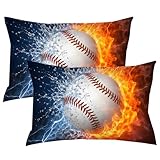 ARIGHTEX Baseball Pillow Case Ice and Fire Red Flame Pillow Cases Sports Kids Teen Boy Pillowcases Set of...
