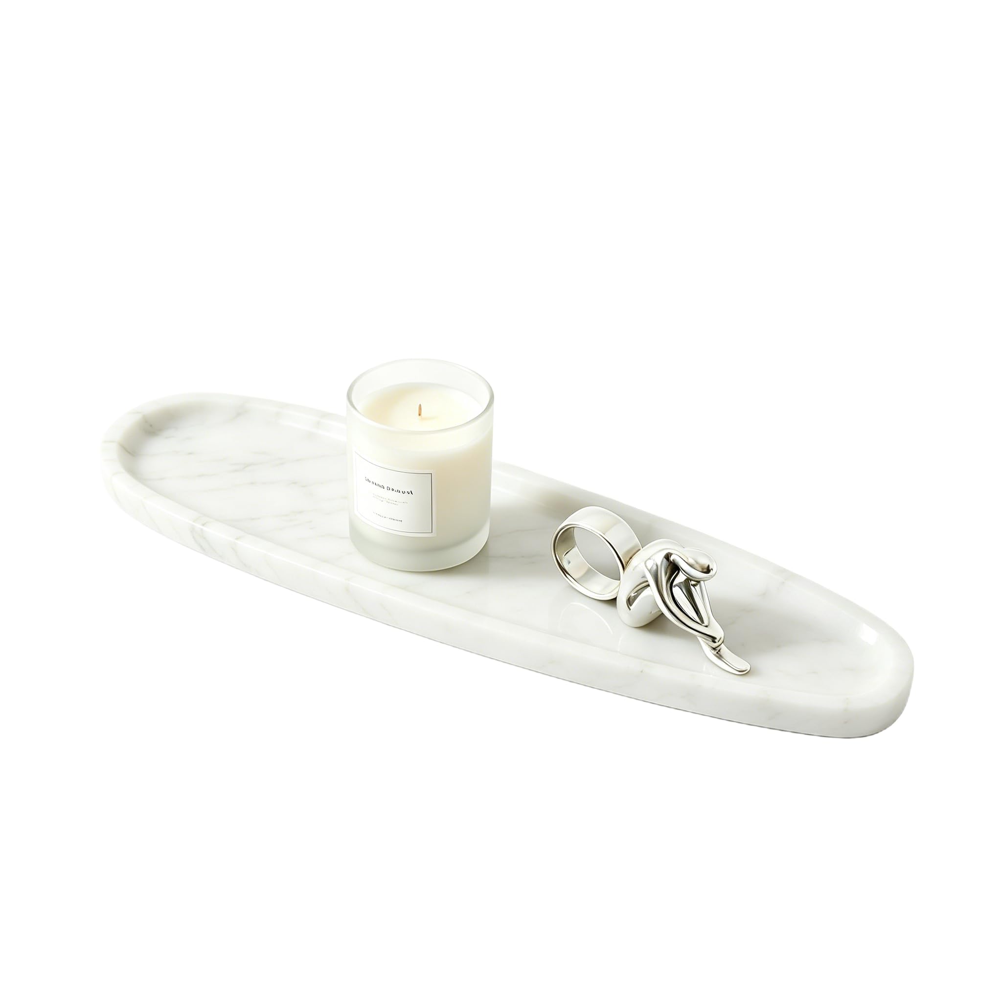 Plateau en marbre 100 % naturel – Organiseur de salle de bain, coiffeuse, placard | Plat à bijoux compact, présentoir de parfum, cadeau pour les petits espaces | Solution de rangement robuste