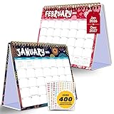 Decorably 24 Months Colorful Small Desk Calendar 2026-2027 Jan 2026 to Dec 2027, 8x6in Spring-Bound Stand-Up Small Desk Calendar 2026-2027 Standing Flip with Stickers for Office & Home Planning
