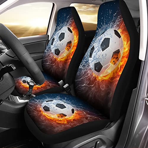 Howilath Water & Fire Soccer Ball Printed Car Seat Covers, 2pcs Universal Thin Auto Seat Covers Fit for Front Seats Protectors Accessories
