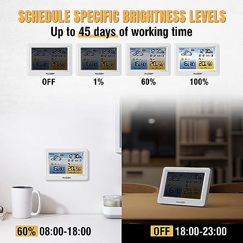 Raddy WM6 Weather Station with 2000mAh Rechargeable Battery, Wireless Indoor Outdoor Thermometer Hygrometer Barometer with Atomic Clock Weather Forecast for Home Use