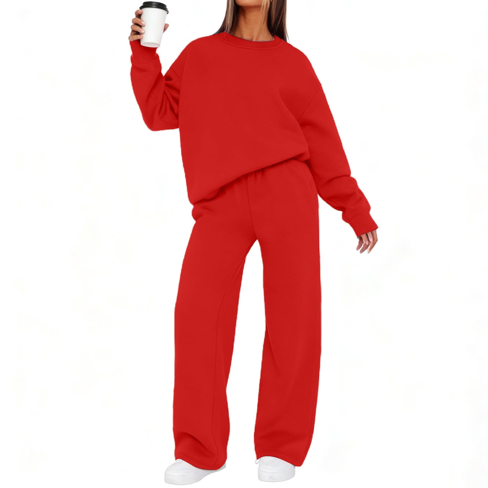 Survêtement pour femme - Ensemble complet d'automne à manches longues pour femme - Tenue de sport décontractée à col rond - Haut et pantalon de jogging avec poches