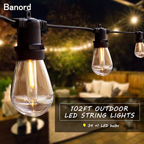 Banord 102Ft Outdoor String Lights, Waterproof Patio Lights With 35 Shatterproof Led Bulb Hanging Light String, Black String Light Vintage Party Lights For Garden, Backyard, Porch, Cafe, Deck, Wedding #TOP1