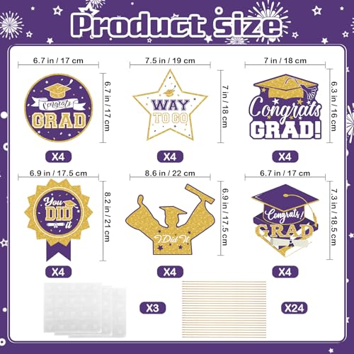 Image of 2026 Graduation Party Decorations - 24 Pcs Class of 2026 Congrats Grad Table Centerpieces Graduation Table Decorations Sticks Table Toppers for Graduation Party (Purple Gold)