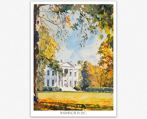 Affiche Washington DC Maison Blanche aquarelle esthétique pour chambre
