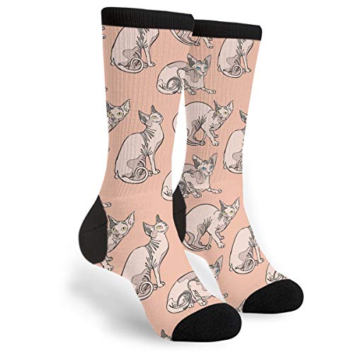 Packsjap Hairless Naked Cats Men & Women Casual Cool Cute Crazy Funny Athletic Sport Colorful Fancy Novelty Graphic Crew Tube Socks