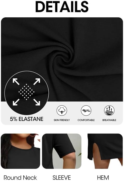 FANDEE Women's Casual Mini Dress Short Sleeve Stretchy Tight Fitted Bodycon Dress with Side Split Hem - Image 6