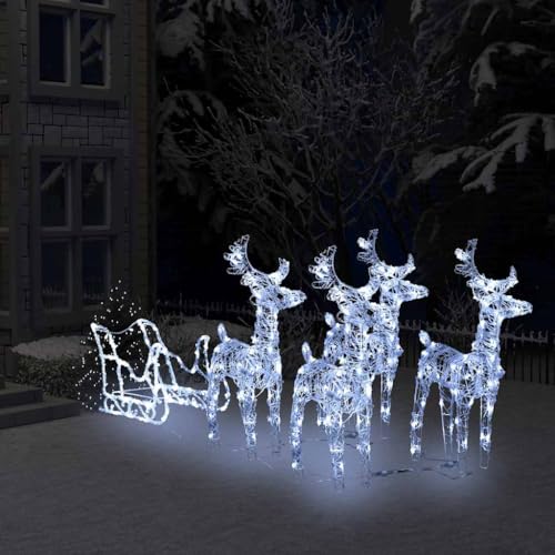 vidaXL Weihnachtsdekoration LED Rentiere mit Schlitten Beleuchtet Outdoor Weihnachtsdeko Rentier Außenbereich Weihnachtsbeleuchtung 280x28x55cm Acryl