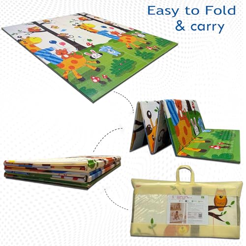 Image of Premium Reversible Baby Play Mat | Extra Large Soft Foam Crawling Mat for Babies & Toddlers | Non-Slip, Waterproof, Easy to Clean | Foldable Learning Play Mat for Indoor & Outdoor (6.5 X 5 ft, 0.8 cm Thickness) Cartoon-Giraffe, Multicolor