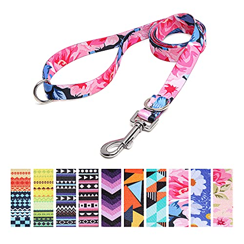Suredoo Correa para Perros Nylon, Correa de Adiestramiento Ajustable y Resistente para Perros Pequeños, Mediano y Grande, Mascotas,Gatos, 120 x 2.0cm (Flor Rosa)