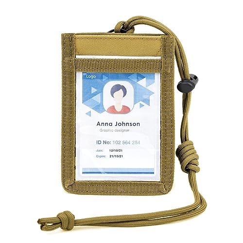 Muka Porte-badge tactique, Porte-carte d'identité cordon réglable, fermeture auto-agrippante, Porte-cartes de crédit - TAN