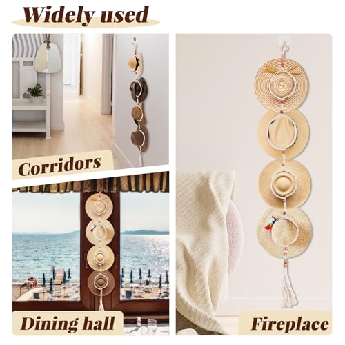 Roucerlin 2 Stück verstellbarer Makramee-Hutaufhänger für die Wand mit Holzperlen, böhmischer hängender Cowboyhut-Organizer, handgewebte Kappenhalter, Aufbewahrung für breite Krempe, Westerndekoration