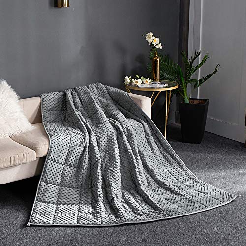 Weighted Blanket Adult Grey Color Queen Size 15 lbs 60''x80'' Cooling Heavy Blanket Premium Cotton & Minky Cover with Glass Beads for Individual Between 140-190 lbs