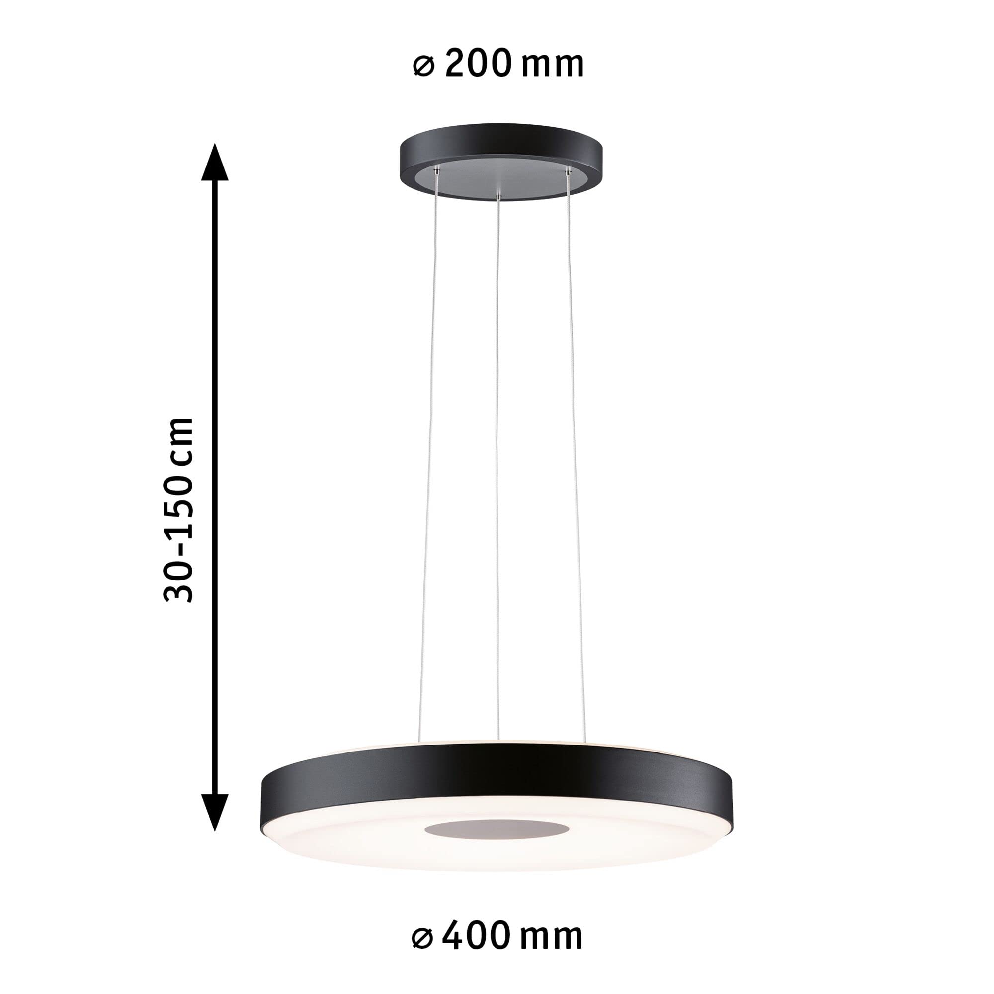 Paulmann 79779 LED Pendelleuchte Smart Home Zigbee Puric Pane 400mm 1.200lm / 700lm 11 / 7W höhenverstellbar dimmbar Schwarz, Grau Kunststoff, Metall 2700 K
