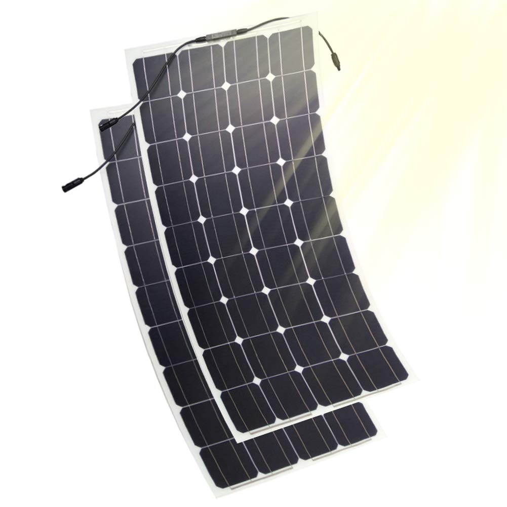 ELQ Pannelli Solari Flessibili 100W, Caricabatterie Solari 12V / 24V, Controllore di Carica LCD di Sicurezza Incluso, 10 Anni di Durata,2pcs