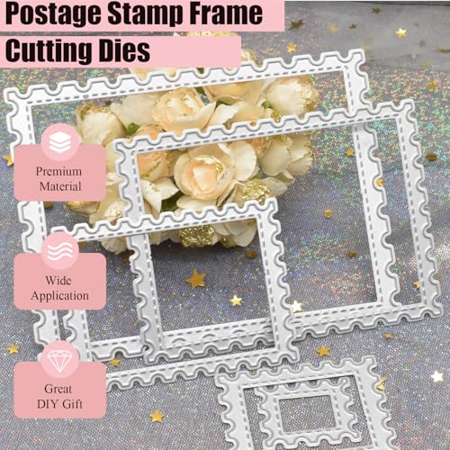 Image of Metal Embossing Stencils, Wave Edge Frame Die Cuts, Postage Stamp Frame Cutting Dies, Craft Cutting Die Stamp Frame Shape DIY Scrapbooking Album Deco