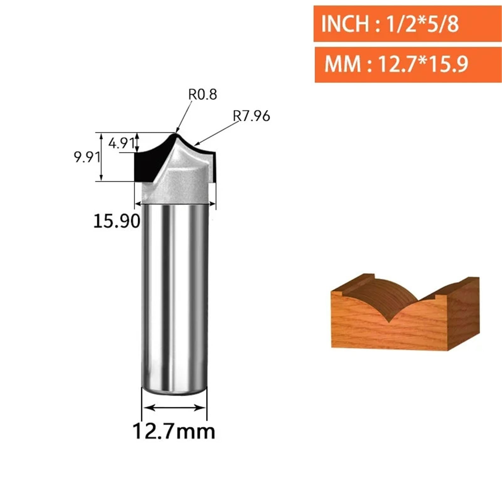 Frez PCD/MCD Narzędzie diamentowe PCD Okrągły wiertło tnące na końcówce Frez do grawerowania do sklejki MDF (12,7 x 15,9)