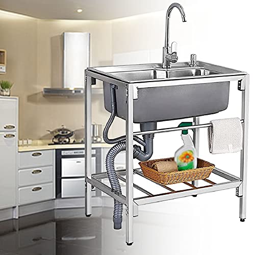 1間仕切り水槽ステンレス商用キッチン準備と共用水槽、冷熱蛇口付き、商用ダイニングキッチン(28 x 18.5 x 30インチ)に適している