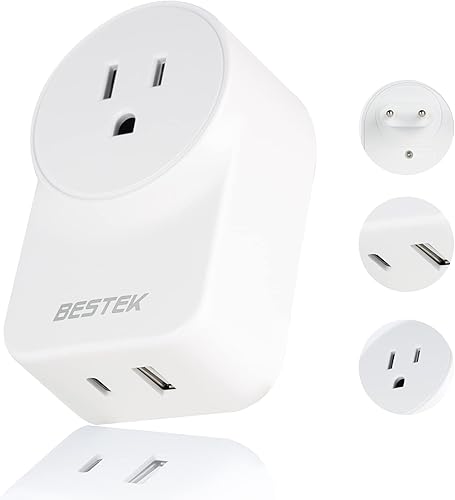 BESTEK Adaptador de enchufe de viaje europeo, enchufe de alimentación internacional con USB+adaptador de salida tipo C PD20W cargador para EE. UU. a