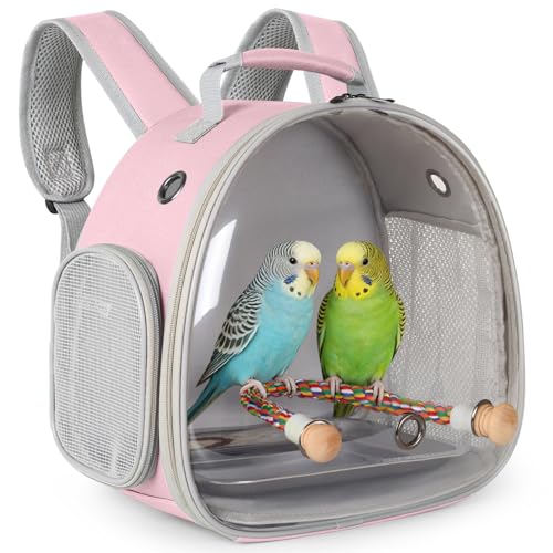 Image of Small Bird Travel Backpack Carrier Cage, Backpack to Transport Backpack Carrier with Metal Tray Stand Perch for Parakeet Cockatiel Budgies Vet Carry Book Bag Green