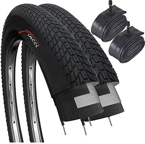 Fincci Set Pair Bike Tyre 20 x 1.75 Inch 47-406 Cycle Mountain Tyres with Schrader Inner Tube for BMX or Kids Childrens Bike and Folding Bicycle 20x1.75 (Pack of 2)