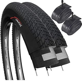 Fincci Set Pair Bike Tyre 20 x 1.75 Inch 47-406 Cycle Mountain Tyres with Schrader Inner Tube for BMX or Kids Childrens Bike and Folding Bicycle 20x1.75 (Pack of 2)