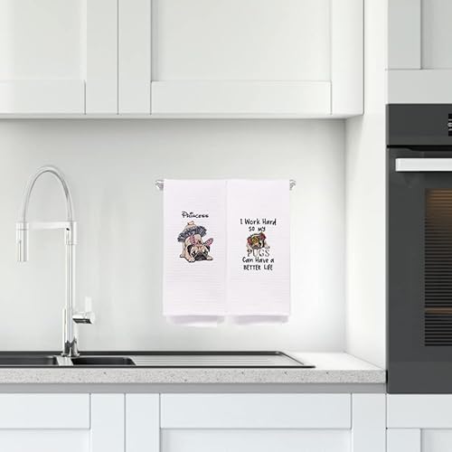Negiga Funny Princess Pug Kitchen Towels And Dishcloths Sets 24X16 Inch Set Of 4,Funny Pug Dog Decor Decorative Dish Hand Tea Bath Towels For Kitchen Bathroom,Dog Lovers Pug Mom Girls Gifts #TOP4