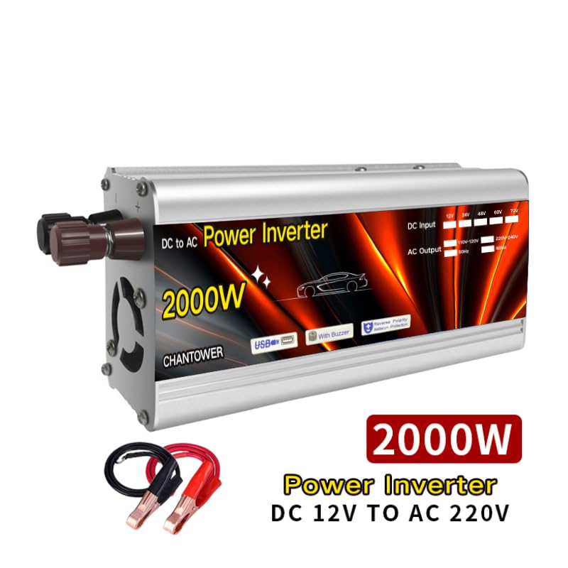 Inverter Auto,Inverter Onda Pura Inverter 12v 220v Inverter solare 500W 1000W 1500W 2000W Convertitore di tensione portatile Caricabatterie automatico Inverter di potenza for auto(500W 12V)