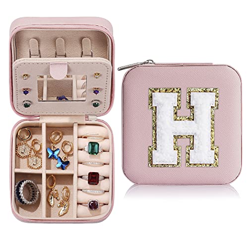 Parima Gifts for Girls - Travel Jewelry Box for Sister, Jewelry Box Organizer for Sister Birthday Gifts for Teen Girls - Letter H, Pink