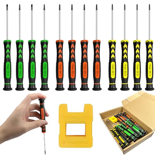 Schraubenzieher Klein, 12 Stücke Schraubendreher Set Feinmechanik, Schraubendreher Satz, Uhrmacher Schraubendreher, Mini Schraubendreher, mit 1 Magnetisierer Geeignet für die Reparatur