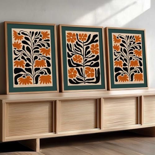 Image of kotart Aesthetic Floral Art Home Decoration | Boho Floral Paintings With Frame For Living Room Bed Room Hotel Wall Decor Digital Reprint Set of 3 (19X25 inch)