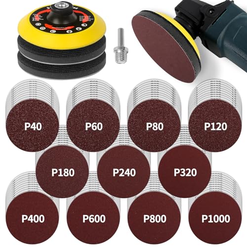 Pomsare 114PCS Angle Grinder Sanding Discs Polishing Pad Kit 5 Inch Hook and Loop Foam Backing Pad Drill Sanding Angle Grinder Attachments with 5/8-11 Threads for Metal Wood Grinding 40-1000 Grits