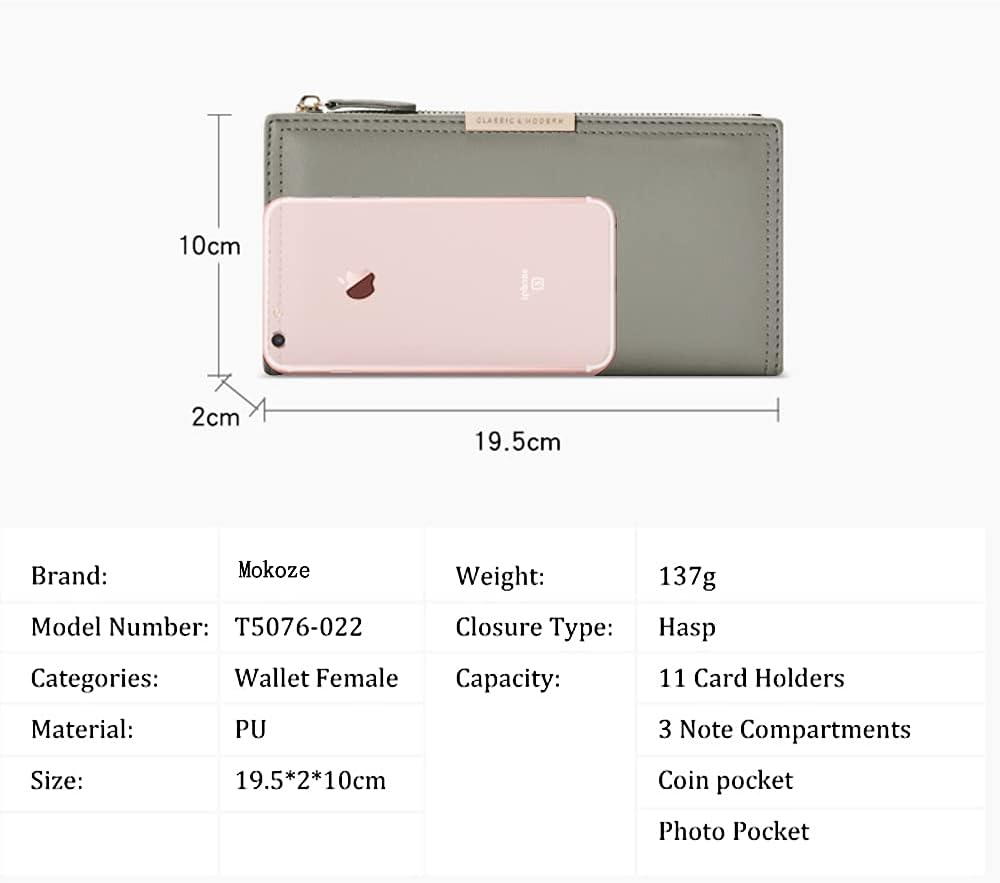 Mokoze Grey Wallet Women, Leather Wallet with Zipper Magnetic Closure Double Fold Wallet for Gift Giving, Daily Life, Travel and Business Occasions - Image 4