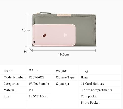 Miniatura 4 de Mokoze Cartera con cierre magnético para mujer bolsa de almacenamiento larga con cierre magnético y bolsillo para cambio cartera pequeña para mujer