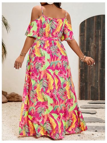 Image of Floerns Women's Plus Size Cold Shoulder Short Sleeve Split Thigh Long Dress