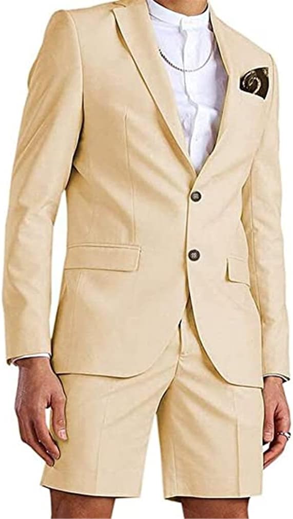 Men's Suits Summer Short Pants 2 PC Single Breasted Wedding Slim Fit (Blazer+Pants) Wedding Evening Party Costumes