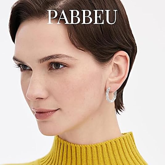PABBEU Sterling Silver Twisted Hoop Earrings for Women Cubic Zirconia Hoops