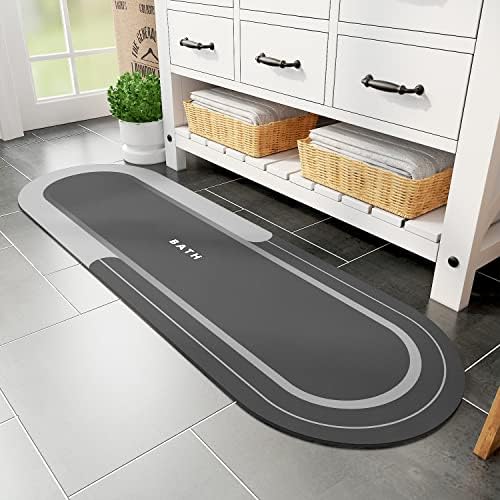 MontVoo-Bath Mat Rug-17"x59" Innovative Dark Gray Bathroom Runner Rug Mat Super Absorbent Quick Dry Rubber Backed Dirt Resistant Bath Rugs Mats for Bathroom Non Slip Rug for Shower Sink Bathtub